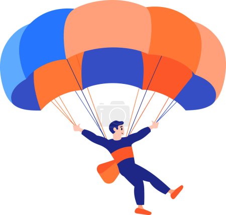 Ilustración de Viajero aventurero dibujado a mano paracaidismo desde el cielo en estilo plano aislado en el fondo - Imagen libre de derechos