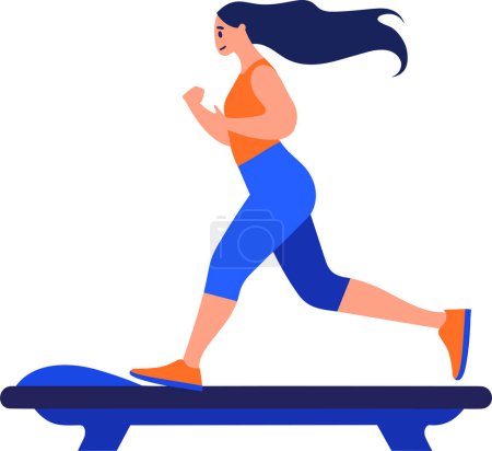 Illustration for Hand Drawn Fitness girl is exercising on the treadmill in flat style isolated on background - Royalty Free Image