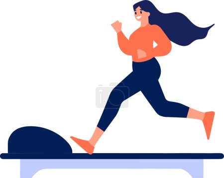 Illustration for Hand Drawn Fitness girl is exercising on the treadmill in flat style isolated on background - Royalty Free Image