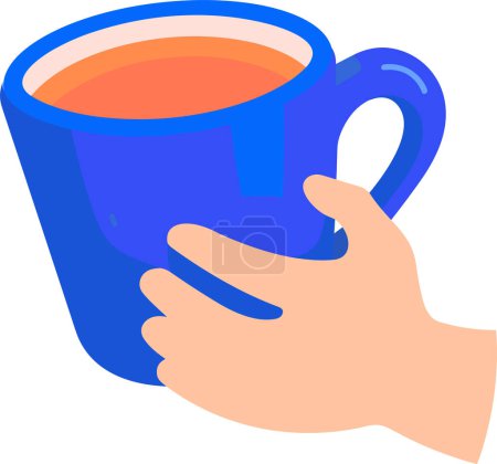 Ilustración de Mano dibujada Mano sosteniendo una taza de café en estilo plano aislado en el fondo - Imagen libre de derechos