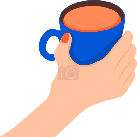 Téléchargez les illustrations : Main dessinée Main tenant une tasse de café dans un style plat isolé sur fond - en licence libre de droit