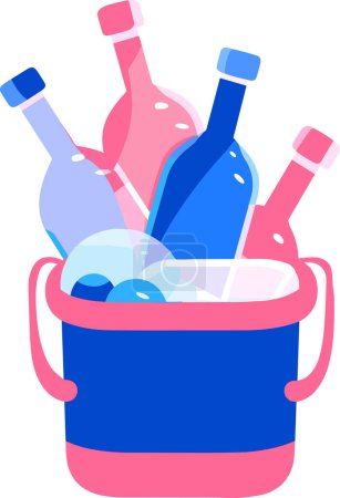 Téléchargez les illustrations : Bouteilles de vin dessinées à la main et le vin dans le concept de mariage dans un style plat isolé sur fond - en licence libre de droit