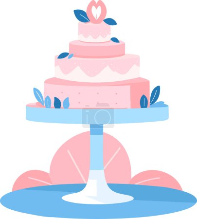 Téléchargez les illustrations : Gâteau de mariage dessiné à la main dans un concept de mariage en style plat isolé sur fond - en licence libre de droit