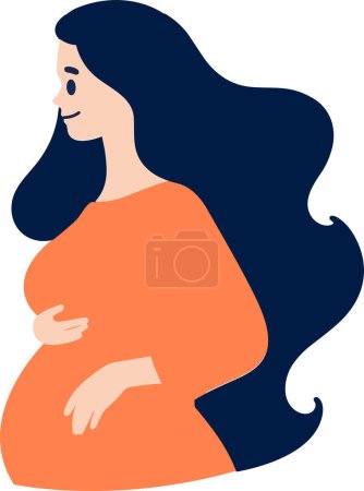 Téléchargez les illustrations : Mère dessinée à la main ou femme enceinte dans un style plat isolé sur fond - en licence libre de droit