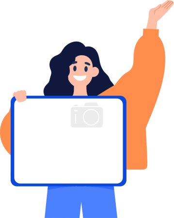 Illustration for Hand Drawn Female character holding a white board in flat style isolated on background - Royalty Free Image