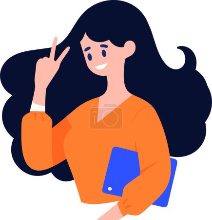 Illustration for Hand Drawn Female character holding a tablet or smartphone in flat style isolated on background - Royalty Free Image