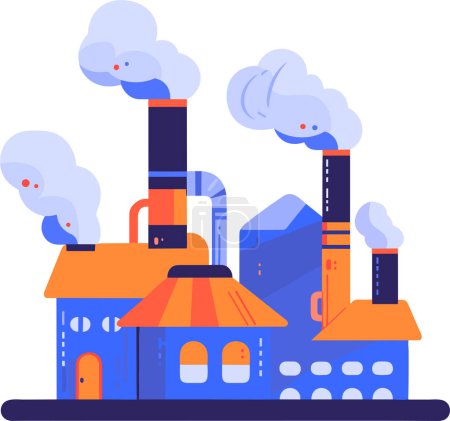 Ilustración de Fábricas dibujadas a mano con contaminación y humo en estilo plano aislado sobre fondo - Imagen libre de derechos
