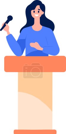 Ilustración de Mujer de negocios dibujada a mano hablando en el podio en estilo plano aislado en el fondo - Imagen libre de derechos