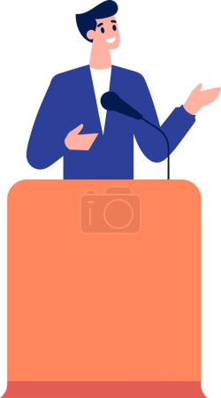 Illustration for Hand Drawn Businessman speaking on the podium in flat style isolated on background - Royalty Free Image