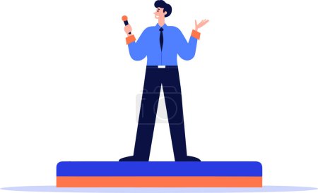 Téléchargez les illustrations : Homme d'affaires dessiné à la main parlant sur le podium dans un style plat isolé sur fond - en licence libre de droit