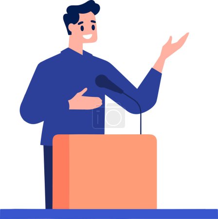 Ilustración de Empresario dibujado a mano hablando en el podio en estilo plano aislado en el fondo - Imagen libre de derechos
