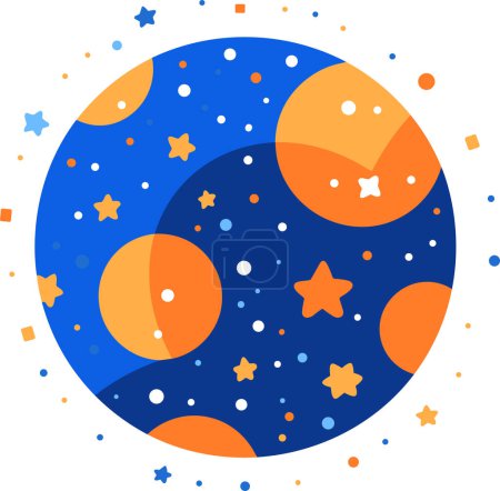 Téléchargez les illustrations : Planètes ou étoiles dessinées à la main dans l'espace dans un style plat isolé sur fond - en licence libre de droit