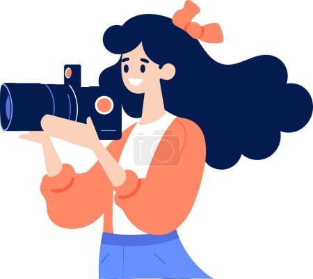 Illustration for Hand Drawn Female character taking pictures with camera in flat style isolated on background - Royalty Free Image