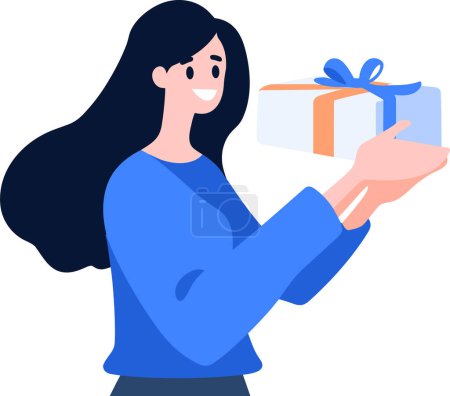 Illustration for Hand Drawn female character with gift box in flat style isolated on background - Royalty Free Image