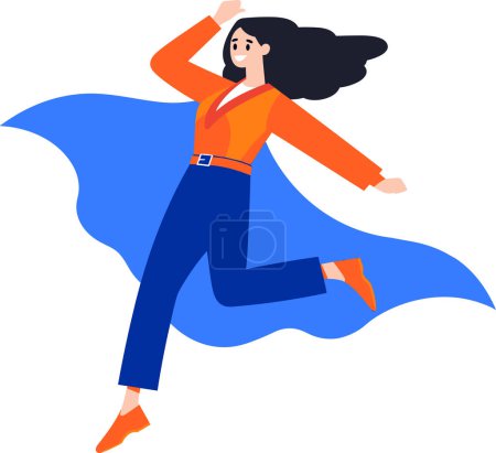 Hand Drawn Business woman with hero cape in flat style isolated on background