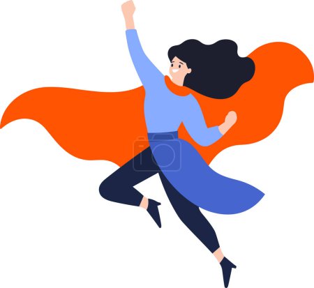Illustration for Hand Drawn Business woman with hero cape in flat style isolated on background - Royalty Free Image
