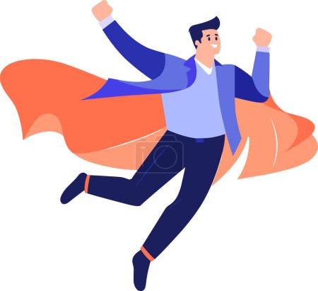 Illustration for Hand Drawn Male businessman with hero cape in flat style isolated on background - Royalty Free Image