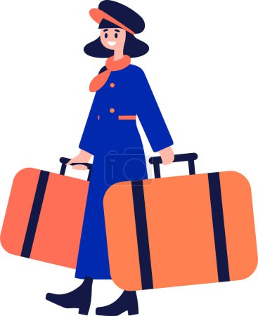 Téléchargez les illustrations : Agent de bord dessiné à la main avec valise en style plat isolé sur fond - en licence libre de droit