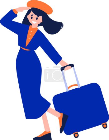 Téléchargez les illustrations : Agent de bord dessiné à la main avec valise en style plat isolé sur fond - en licence libre de droit