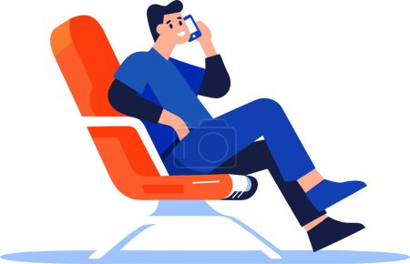 Téléchargez les illustrations : Touriste dessiné à la main avec chaise sur avion dans un style plat isolé sur fond - en licence libre de droit