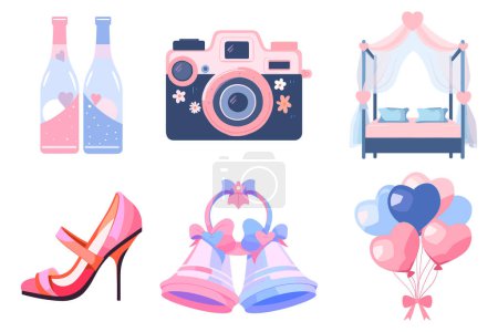 Illustration for Hand Drawn wedding objects in a wedding concept in flat style isolated on background - Royalty Free Image