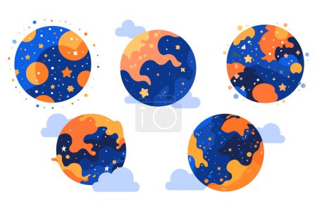 Ilustración de Planetas o estrellas dibujadas a mano en el espacio en estilo plano aislados en el fondo - Imagen libre de derechos