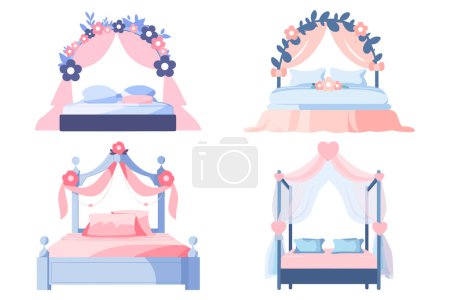 Ilustración de Cama de boda dibujada a mano en un concepto de boda en estilo plano aislado en el fondo - Imagen libre de derechos