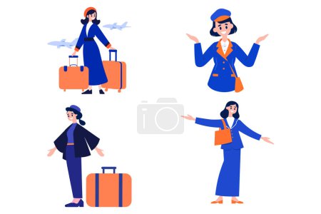 Illustration for Hand Drawn Flight attendant with suitcase in flat style isolated on background - Royalty Free Image