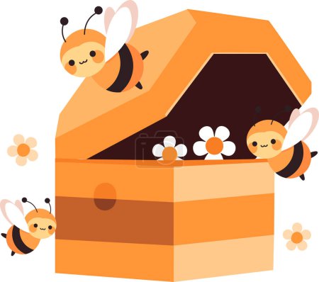 Illustration for Hand Drawn Beekeeping box or bee house in flat style isolated on background - Royalty Free Image