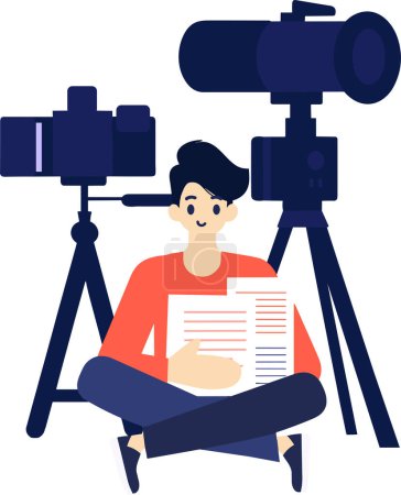 Ilustración de Personaje reportero masculino dibujado a mano en estilo plano aislado sobre fondo - Imagen libre de derechos