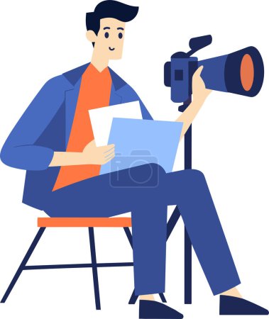 Ilustración de Personaje reportero masculino dibujado a mano en estilo plano aislado sobre fondo - Imagen libre de derechos