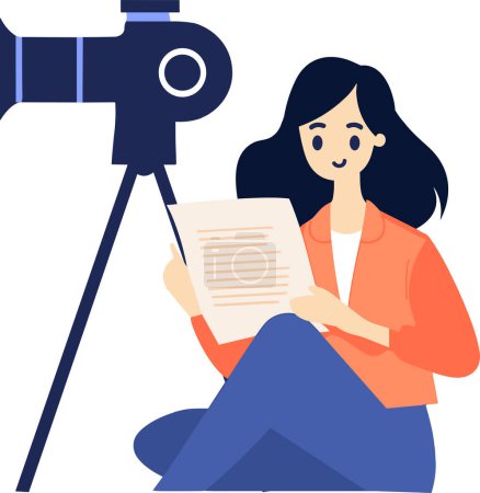 Illustration for Hand Drawn female reporter character in flat style isolated on background - Royalty Free Image