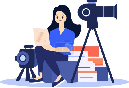 Illustration for Hand Drawn female reporter character in flat style isolated on background - Royalty Free Image