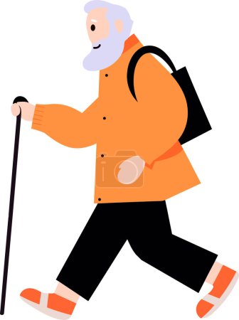 Téléchargez les illustrations : Personnages âgés dessinés à la main marcher avec des cannes dans un style plat isolé sur le fond - en licence libre de droit