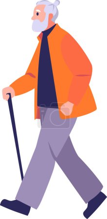 Ilustración de Personajes ancianos dibujados a mano caminan con bastones en estilo plano aislados en el fondo - Imagen libre de derechos