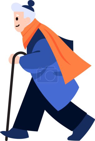 Illustration for Hand Drawn Elderly characters walk with canes in flat style isolated on background - Royalty Free Image
