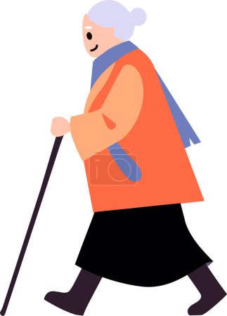 Ilustración de Personajes ancianos dibujados a mano caminan con bastones en estilo plano aislados en el fondo - Imagen libre de derechos