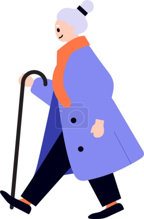 Téléchargez les illustrations : Personnages âgés dessinés à la main marcher avec des cannes dans un style plat isolé sur le fond - en licence libre de droit