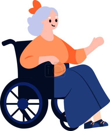 Illustration for Hand Drawn Elderly character sitting in a wheelchair in flat style isolated on background - Royalty Free Image