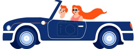 Ilustración de Turistas dibujados a mano conducen convertibles coche a la playa en estilo plano aislado en el fondo - Imagen libre de derechos
