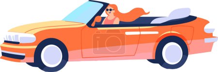 Illustration for Hand Drawn Tourists drive convertibles car to the beach in flat style isolated on background - Royalty Free Image