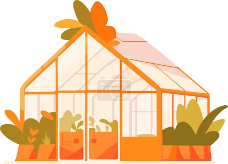 Ilustración de Edificio de invernadero dibujado a mano para cultivo en estilo plano aislado sobre fondo - Imagen libre de derechos