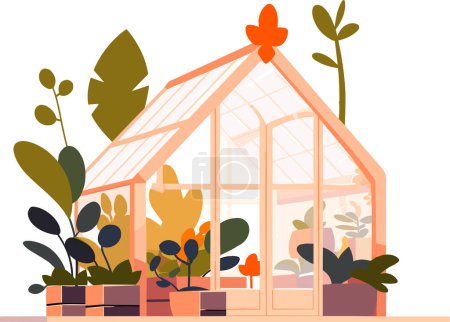 Ilustración de Edificio de invernadero dibujado a mano para cultivo en estilo plano aislado sobre fondo - Imagen libre de derechos