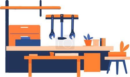 Illustration for Hand Drawn Table for working in the workshop in flat style isolated on background - Royalty Free Image