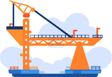 Illustration for Hand Drawn Bridge with crane under construction in flat style isolated on background - Royalty Free Image