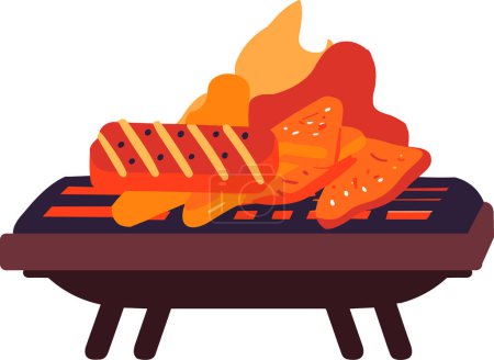Téléchargez les illustrations : Barbecue dessiné à la main pour le concept de pique-nique en plein air dans un style plat isolé sur fond - en licence libre de droit