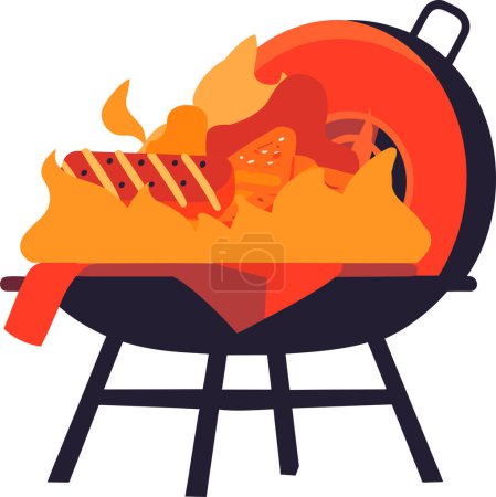 Illustration for Hand Drawn BBQ grill for outdoor picnics concept in flat style isolated on background - Royalty Free Image