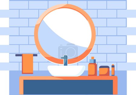 Ilustración de Lavabos y espejos dibujados a mano en el baño en estilo plano aislado sobre fondo - Imagen libre de derechos