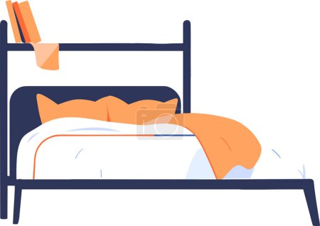 Téléchargez les illustrations : Lit et chambre à coucher dessinés à la main dans un style plat isolé sur fond - en licence libre de droit