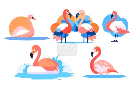 Illustration for Hand Drawn Flamingos in summer concept in flat style isolated on background - Royalty Free Image